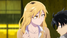 Kou subconsciously looks at 's cleavage