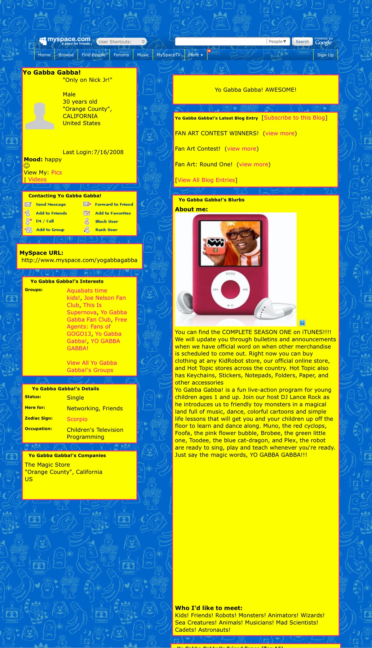Myspace | Yo Gabba Gabba Wiki | Fandom