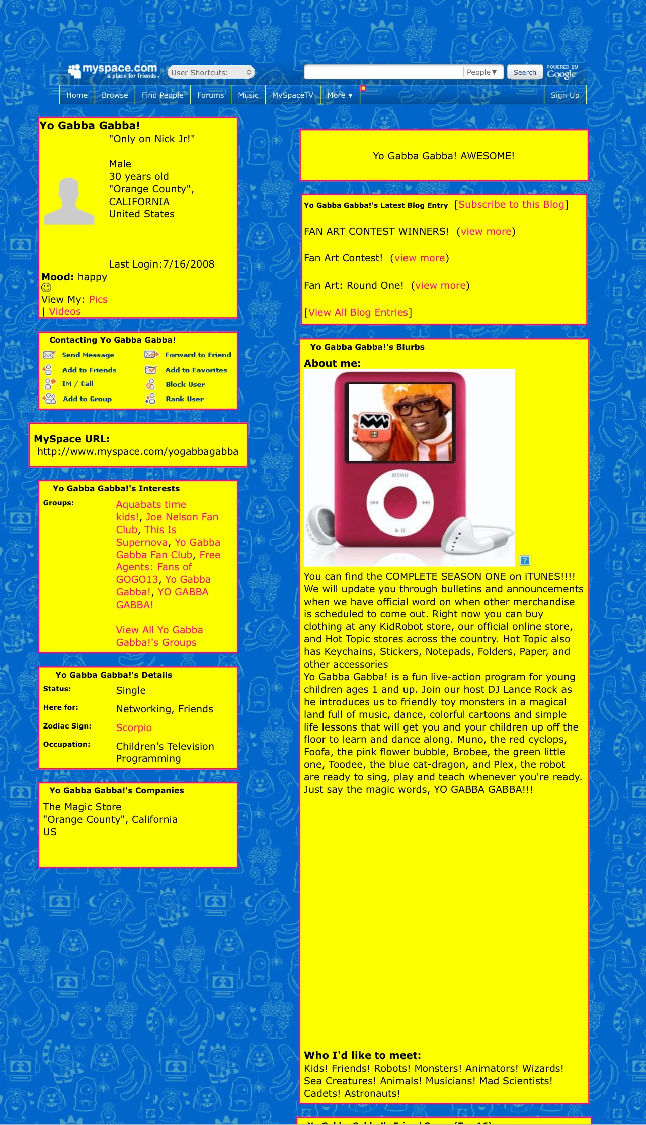 Myspace | Yo Gabba Gabba Wiki | Fandom