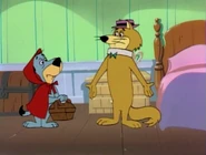 Hokey as the Big Bad Wolf and Huckleberry Hound as Little Red Riding Hood in the episode, "Yogi and the Unicorn" from Yogi's Treasure Hunt.