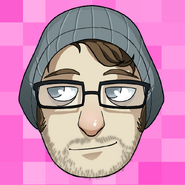 Tom's Yogscast avatar, updated with a pink background.