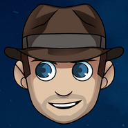 Dave's second Yogscast avatar, updated with a blue background.