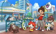 Artwork of Nate and Katie with some other Yo-kai.