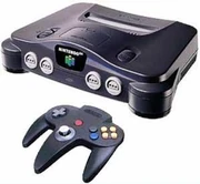 An N64 with a Black N64 controller