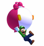 A baby Pink Yoshi in New Super Mario Bros. U.