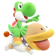 Yoshi Riding Poochy in Yoshi's Crafted World