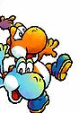 Orange Yoshi looking worried about it's next adventure in the Yoshi's Island DS Yoshi clan artwork.