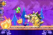 Bowser fighting Yoshi in Yoshi Topsy-Turvy.