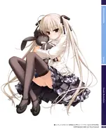 Art of Sora holding her rabbit from the CUFFS/Sphere/CUBE mini Visual Fanbook.