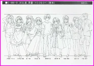 A settei sheet featuring heights of the entire main cast.