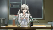 Sora presenting the food she cooked.