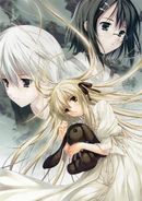 The love triangle as illustrated by guest artist KeG in Yosuga no Sora Visual Art Collection.