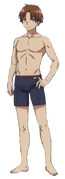 Kiyotaka in a school swimsuit.