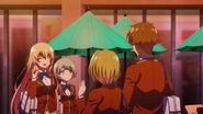 Episode 1: Kikyo together with Kiyotaka meets up Honami and Chihiro along the way near the cafe.