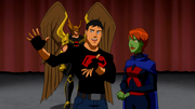 Miss Martian and Superboy try to convince the court