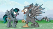 Two of Black Gryph0n's ponysonas that was used in the My Little Pony fandom (Left is his pegasus pony form, while right is his griffon form)