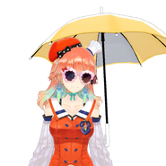 Kiara holding a parasol while wearing Watame's sunglasses