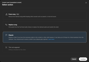 The option to dispute the Content ID claim.