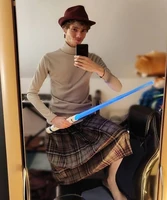 Fundy wearing a skirt.