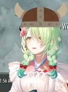 Fauna in a viking helmet, which she wears during Skyrim streams