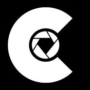 A white letter C on a black background, with a white circle in the middle consisting of five segments.