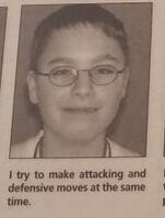 A photo of Ryan in 8th Grade, interviewed by a local newspaper on his chess strategy.[22]