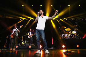 Maroon 5 performing at the Super Bowl Halftime Show