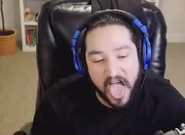 James making a face in frustration on 5/27/20 during the first fight against Sub Zero and Scorpion at the Fire Gardens in the Aftermath expansion for Mortal Kombat 11