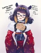 New Year 2021 illustration, which is dedicated to her Takodachis