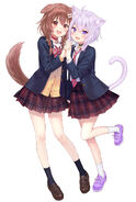 Korone and Okayu drawn by Korone's character designer, Fukahire