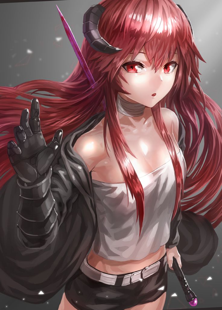 demon anime girl with red hair and red eyes