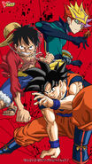 Playmarker, Luffy, and Goku seen in a V-Jump iPhone 6 Plus sized wallpaper for January 2018.