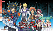 Yu-Gi-Oh! 5D's era: Yusei Fudo, Jack Atlas, Crow Hogan, Akiza Izinski, Leo, & Luna
