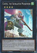 An example of the Series 9 layout on Xyz Monster Cards. This is "Castel, the Skyblaster Musketeer", from Duelist Alliance.