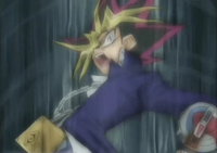Yami Yugi facing the Oricalchos Stones' dark essence and his own inner darkness.
