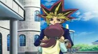 Yami with Leon after winning the Duel