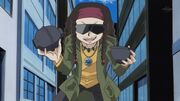 Lazar's first disguise, holding 3 cups of ramen