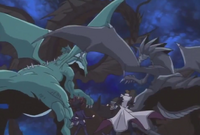 Yami and Kaiba engaging  and the Great Leviathan for the first time.