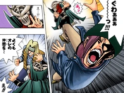 Hanasaki fends off the , to his surprise.