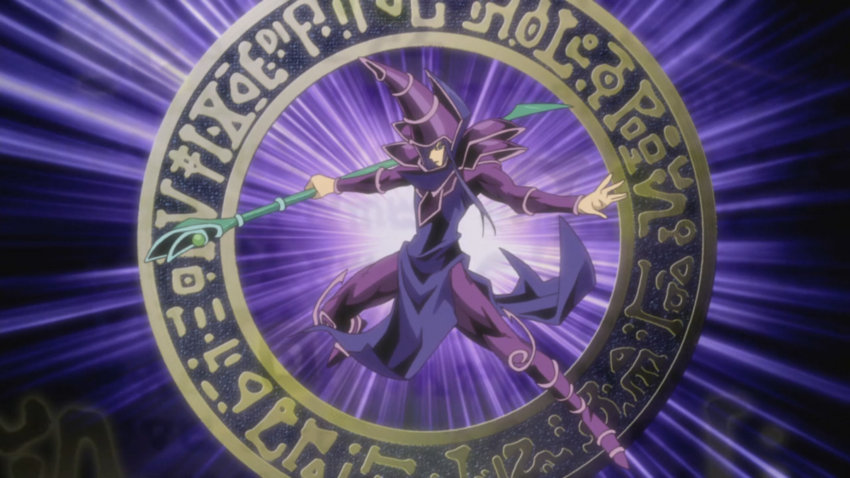 KREA  dark magician girl from yugioh purple shell armor staff stern  look anime style full view