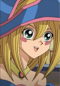 Dark Magician Girl looks in awe of Flame Wingman's appearance