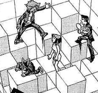 , , ,  and  in the room of falling cubes.