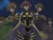 The Harpie Lady Sisters cosplay.