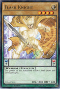 An example of the Series 9 layout on Normal Pendulum Monster Cards with no Pendulum Effect. This is "Flash Knight", from Duelist Alliance.