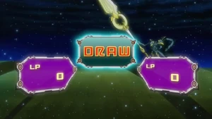 A DRAW by simultaneous depletion of LP in Yu-Gi-Oh! ZEXAL