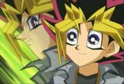 Yami Yugi and Yugi converse.