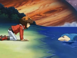 Jaden meeting Aqua Dolphin.