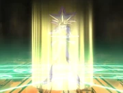 Yami Yugi surrounded by a barrier formed by Millenium Puzzle.