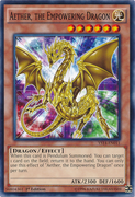An example of the Series 9 layout on Effect Monster Cards. This is "Aether, the Empowering Dragon", from Super Starter: Space-Time Showdown.