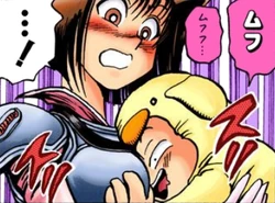  buries his face in Anzu's breast.